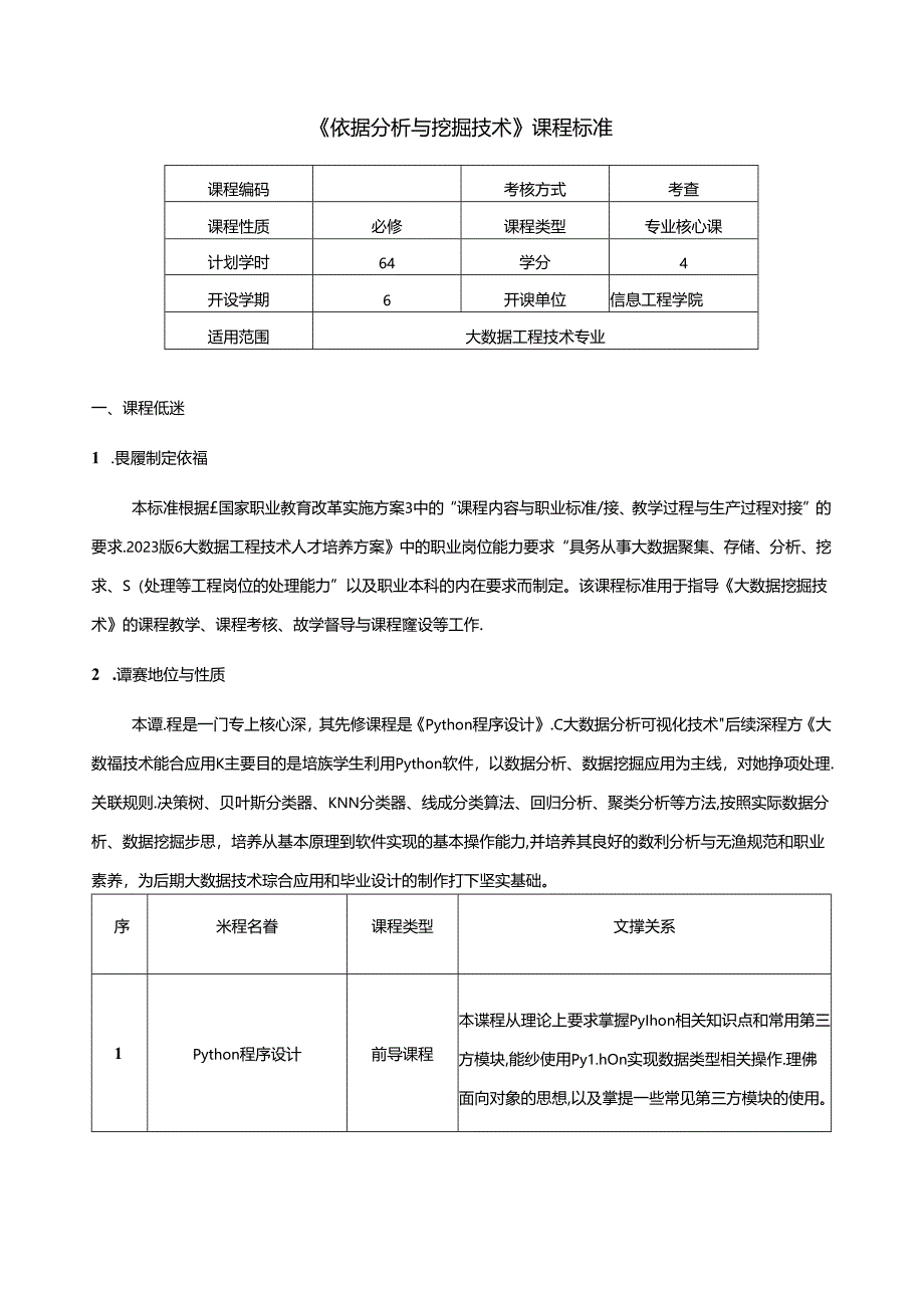 《数据分析与挖掘技术》课程标准.docx_第1页