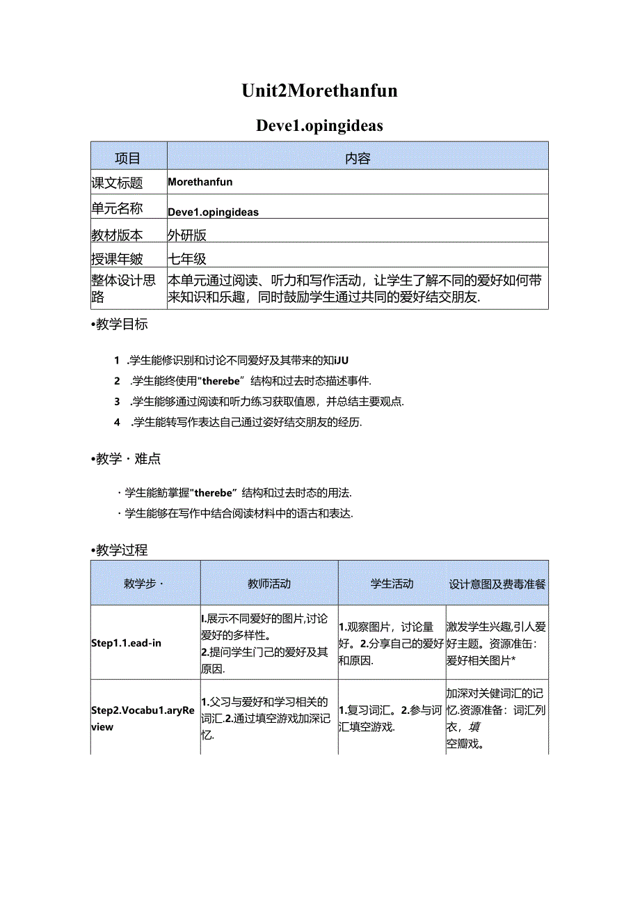 Unit 2 Developing ideas 教学设计-外研版（2024）七年级上册.docx_第1页