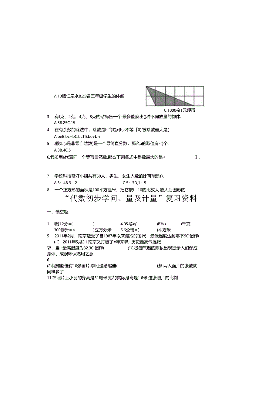 代数初步知识量与计量复习资料.docx_第1页