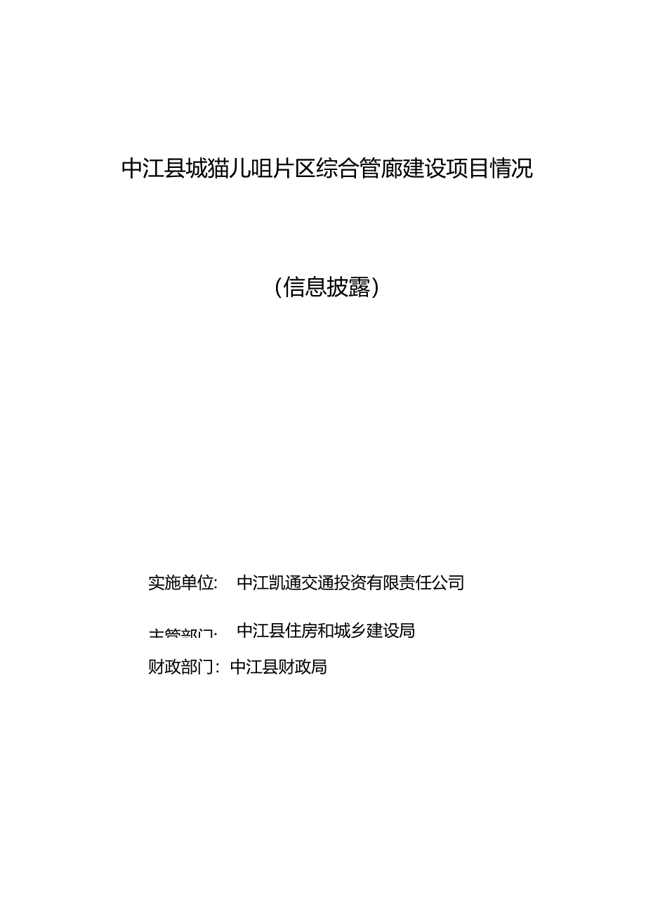 【2024年信息披露】中江县城猫儿咀片区综合管廊建设项目情况.docx_第1页