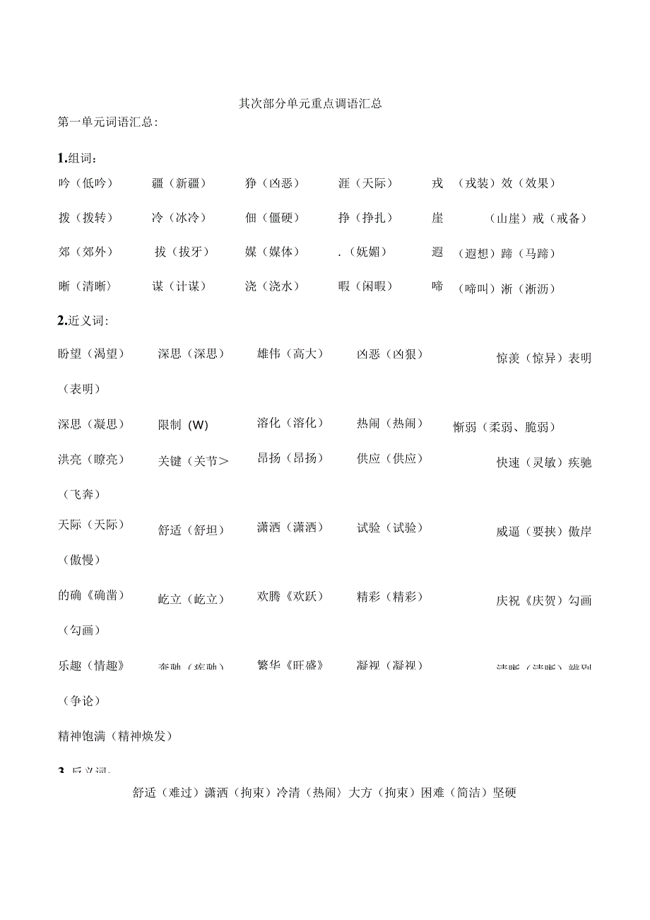 人教版五年级下册单元重点词语汇总.docx_第1页