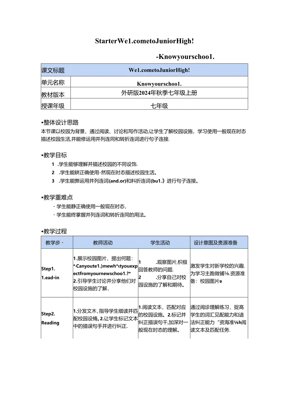 Starter Welcome to junior high!-Know your school 教学设计-外研版（2024）七年级上册.docx_第1页