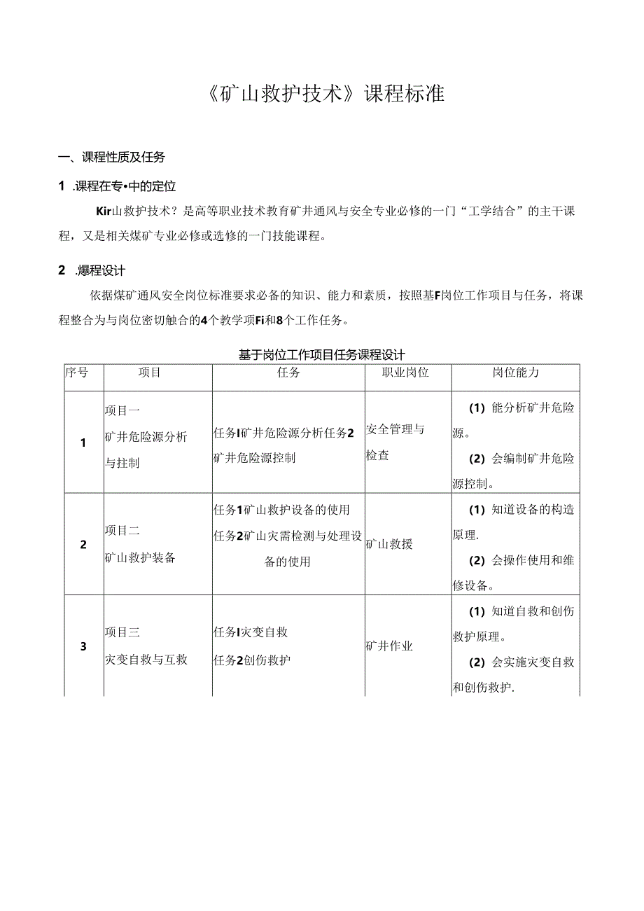 《矿山救护技术》课程标准.docx_第1页