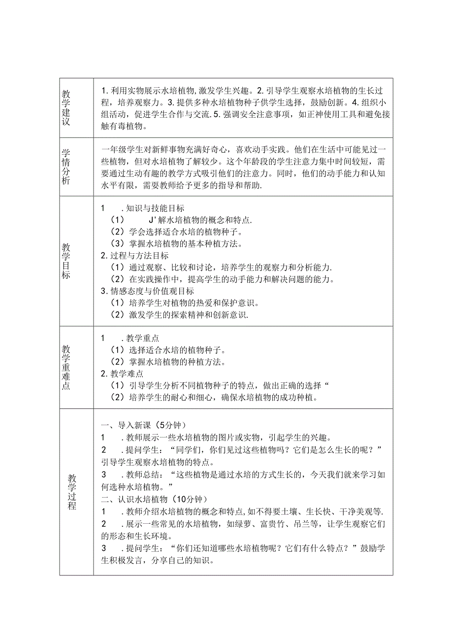 《任务二 选种水培植物》教学设计-2024-2025学年劳动技术一年级上册浙教版.docx_第1页