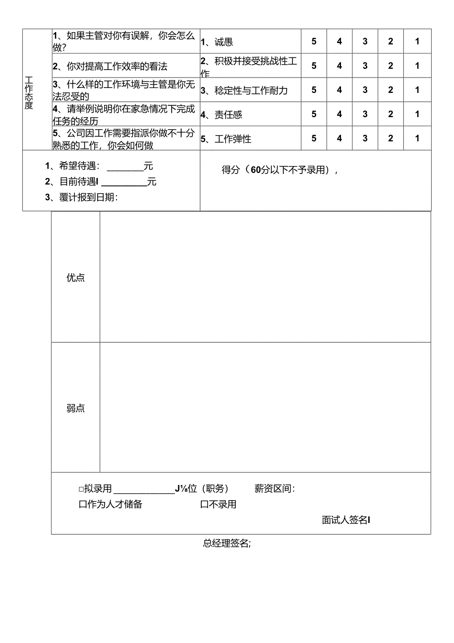 【精品】企业员工面试评估表（正反面打印版）.docx_第2页