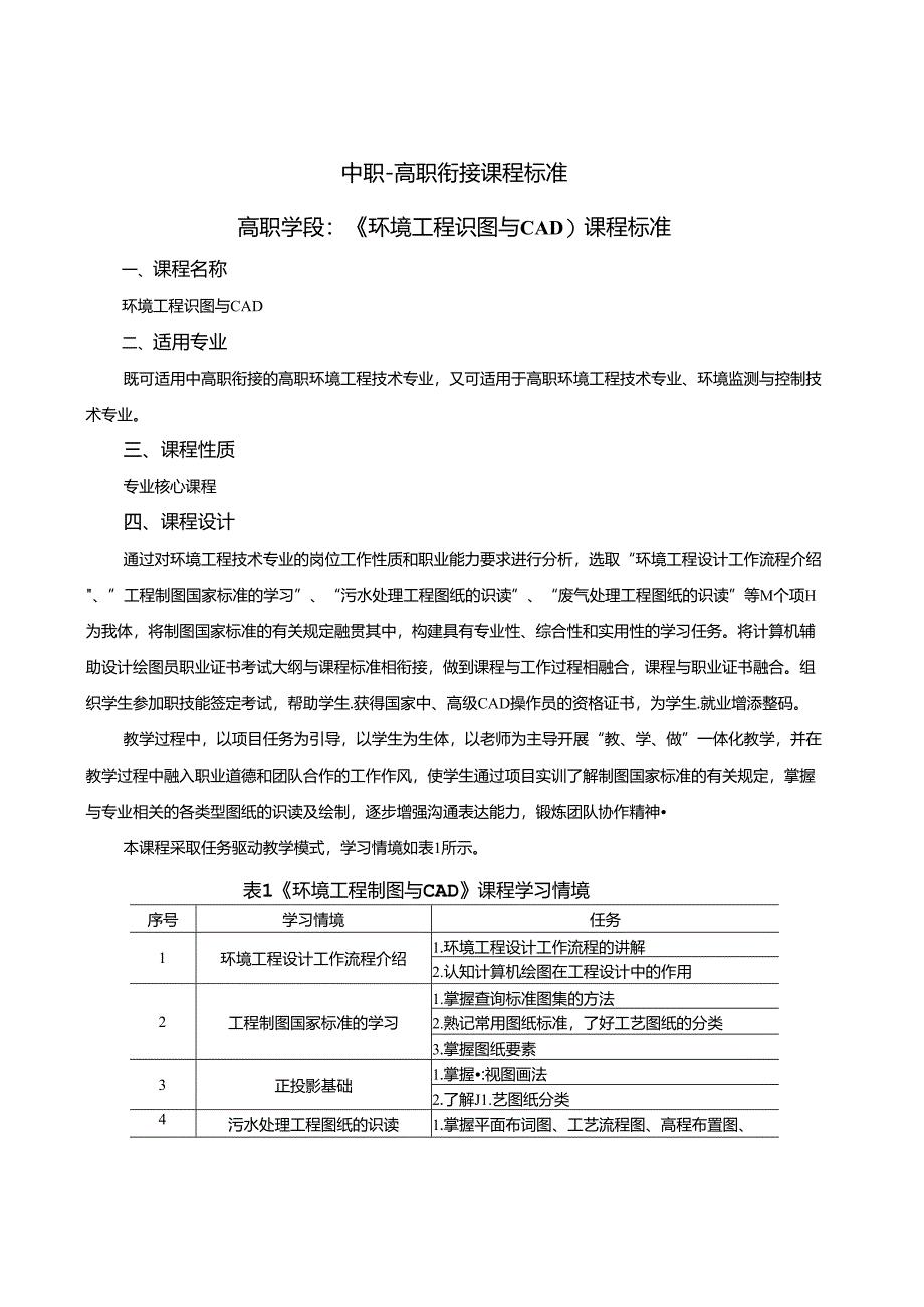 《环境工程识图与CAD》课程标准（中高职衔接-高职学段）.docx_第2页