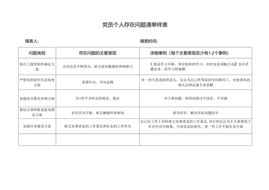 党员个人组织生活会问题清单和整改落实清单-.docx_第1页