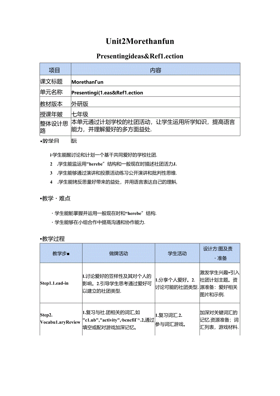 Unit 2 Presenting ideas&Reflection 教学设计-外研版（2024）七年级上册.docx_第1页