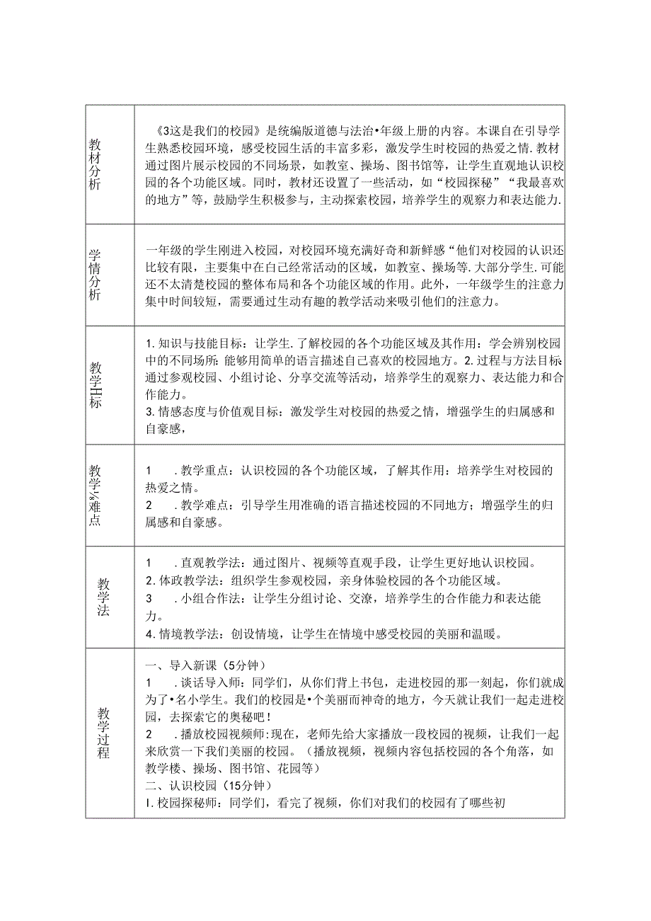 《3 这是我们的校园》教学设计-2024-2025学年道德与法治一年级上册统编版.docx_第1页