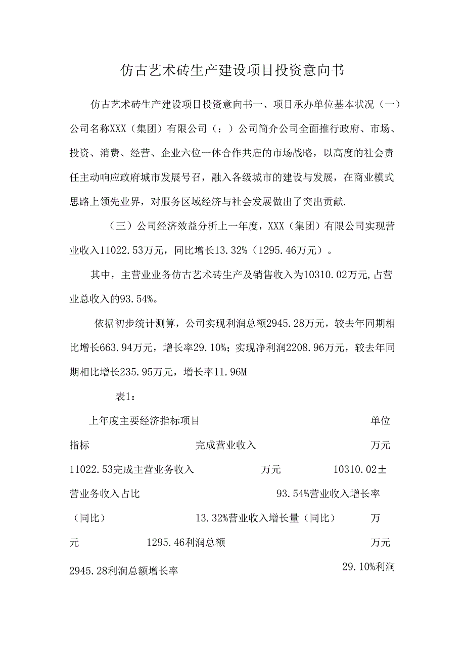 仿古艺术砖生产建设项目投资意向书.docx_第1页