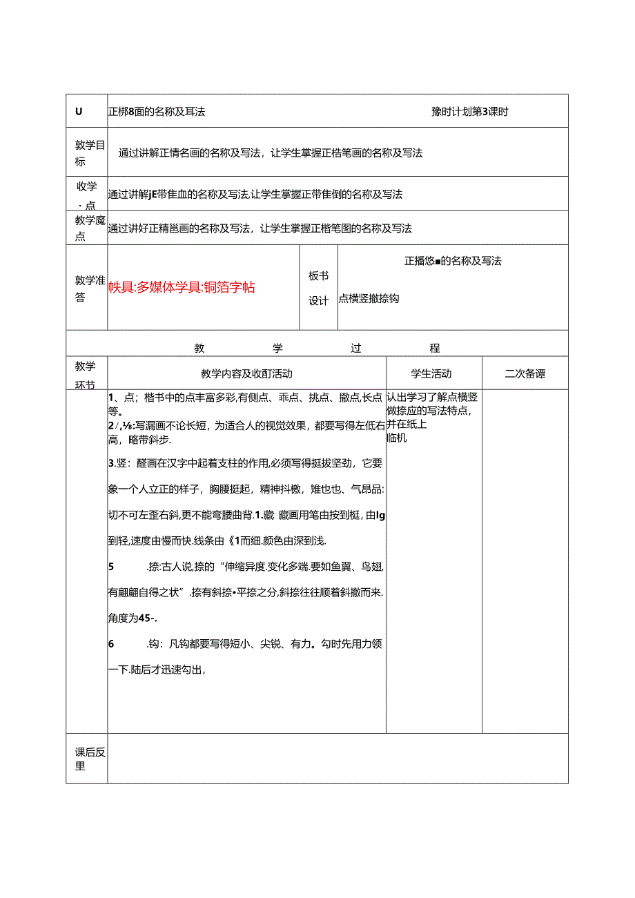 七年级上学期课后服务（书法社团）教学设计（14课时）.docx_第3页