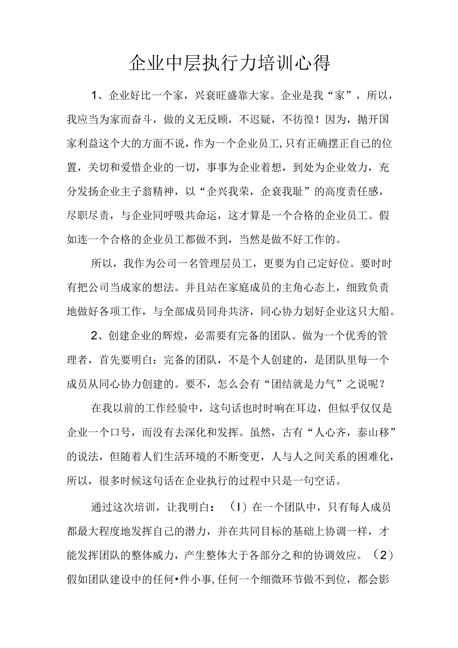 企业中层执行力培训心得.docx_第1页