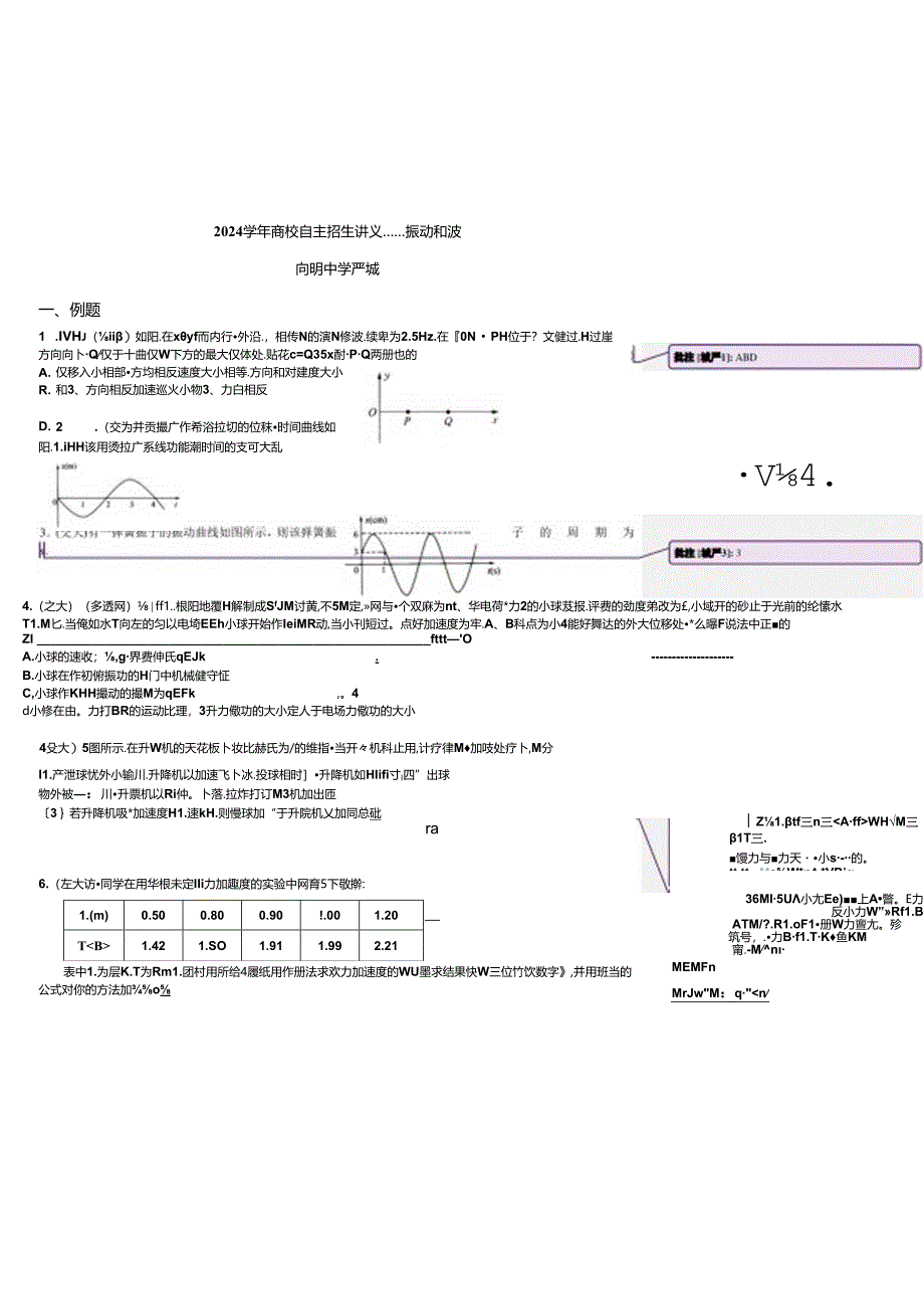 上海市向明中学2024-2025学年高校自主招生讲义：振动和波含答案.docx_第1页