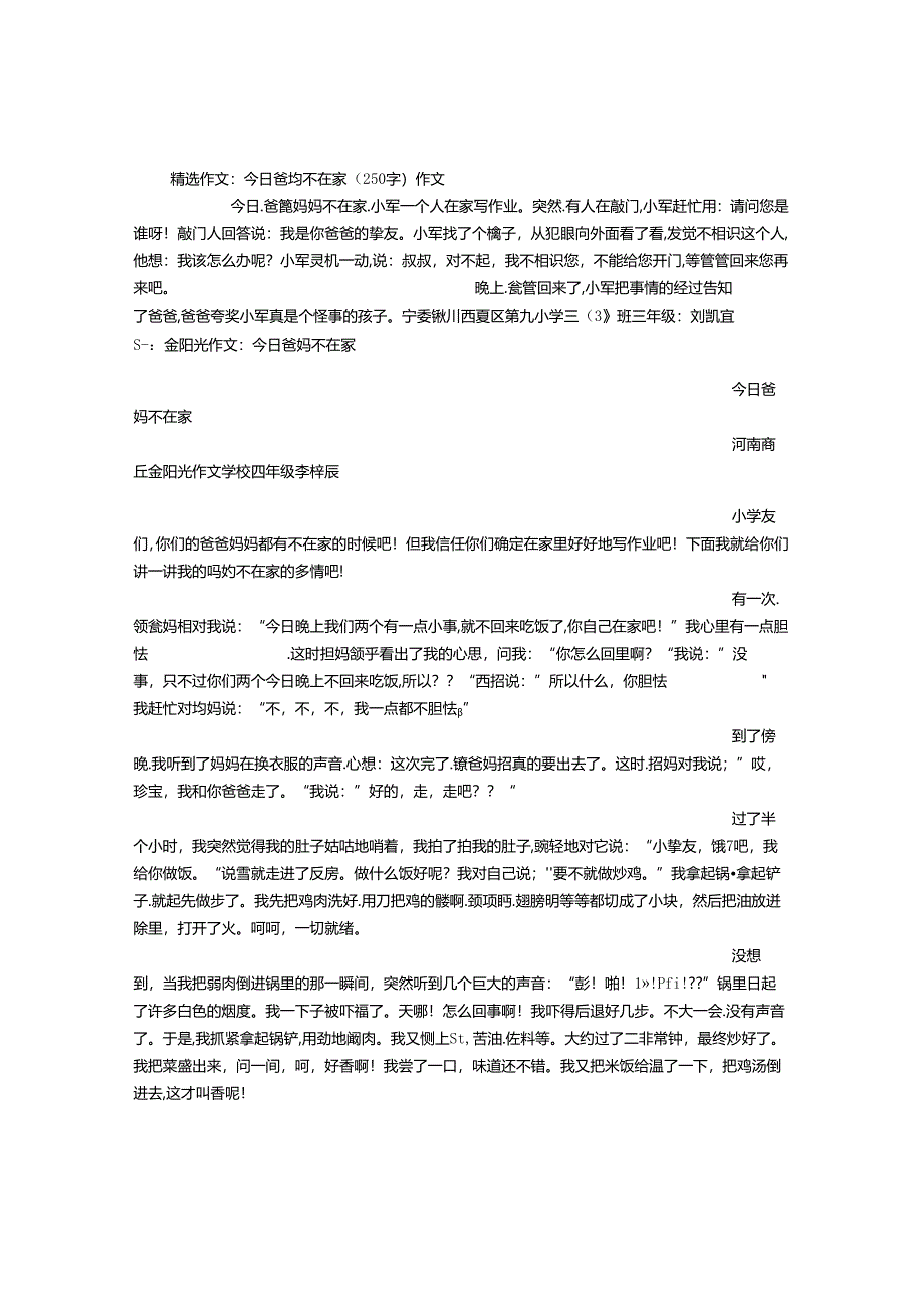 今天爸妈不在家(250字)作文.docx_第1页