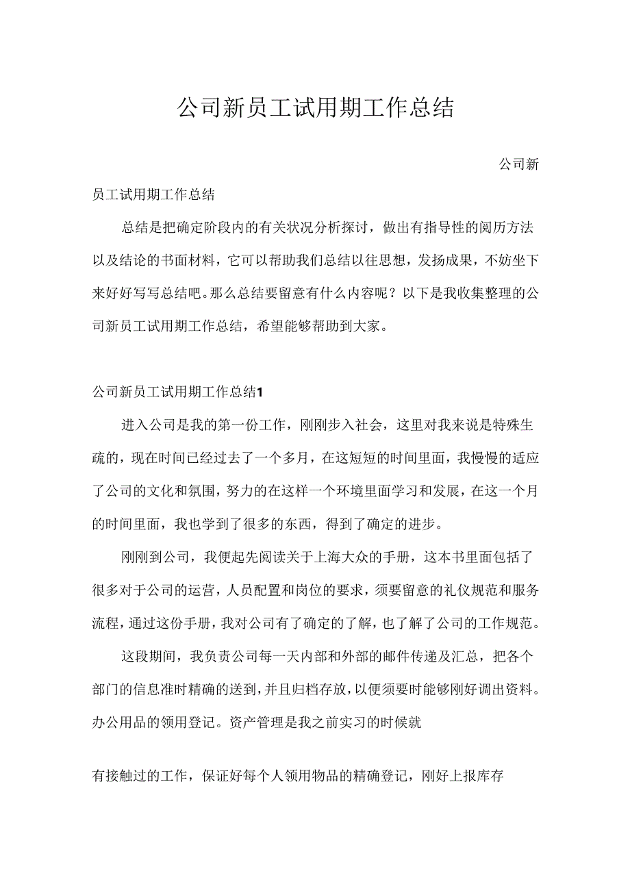 公司新员工试用期工作总结.docx_第1页