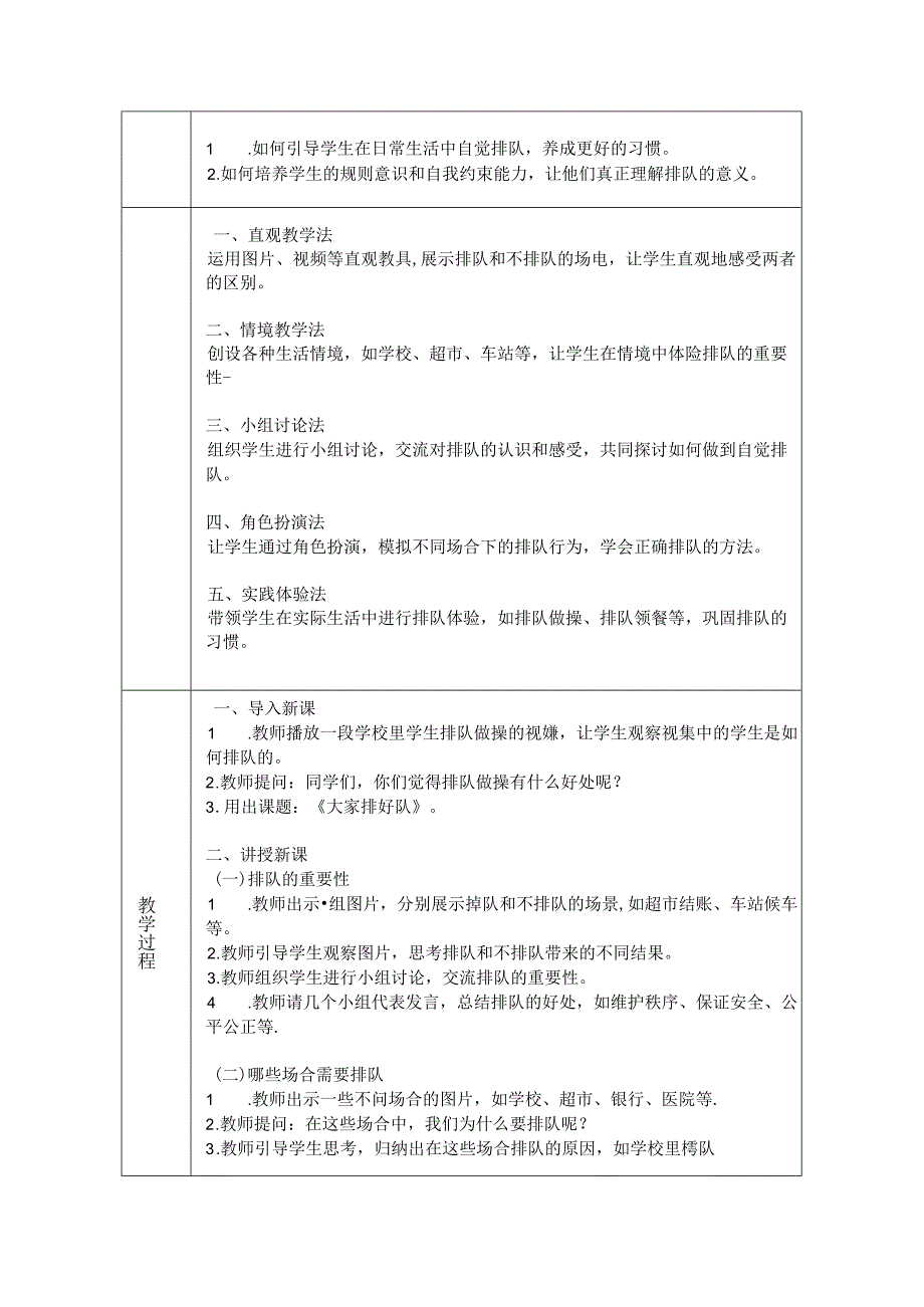 《第16课 大家排好队》教学设计2024-2025学年道德与法治一年级上册统编版（2024）.docx_第2页