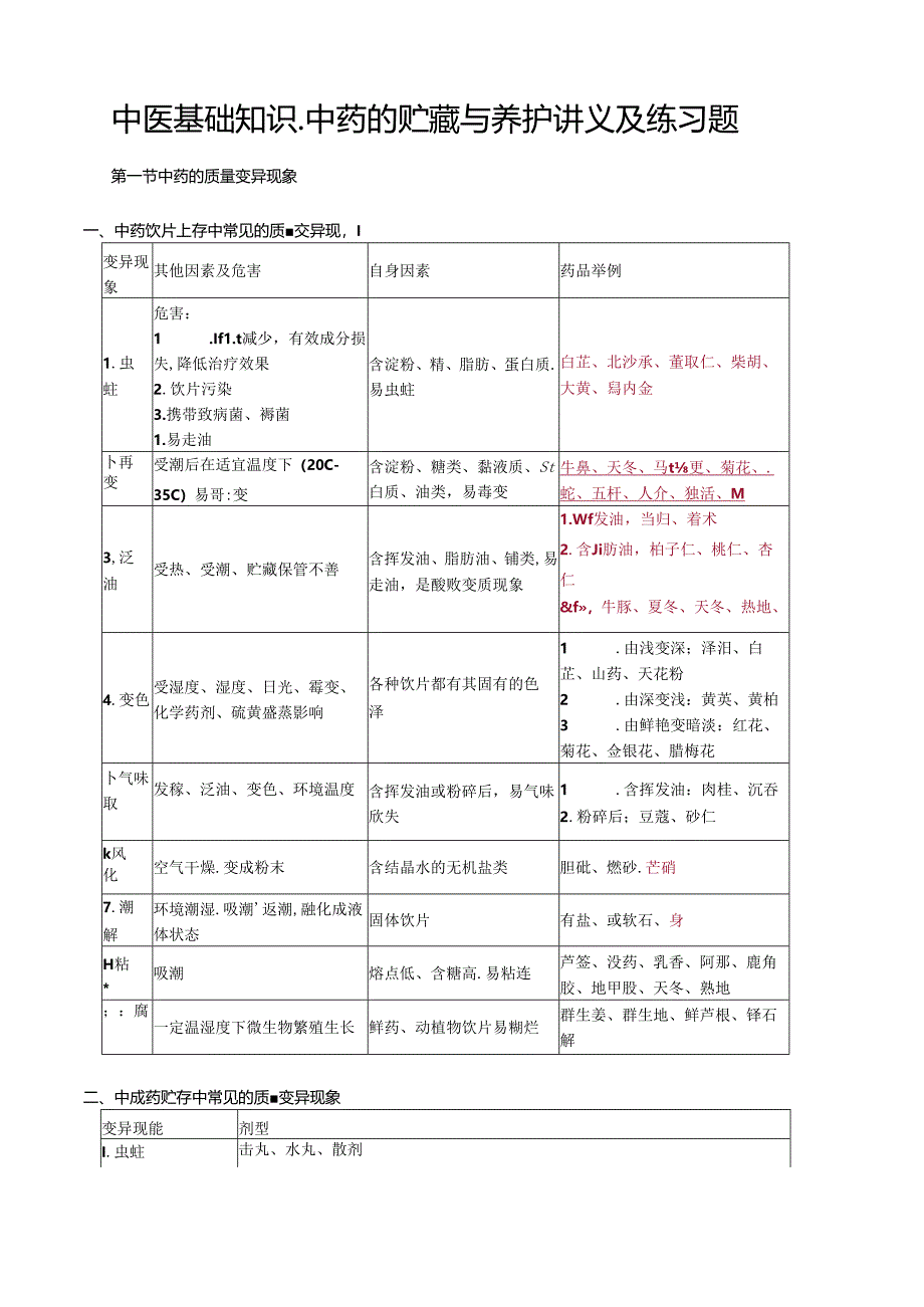 中医基础知识-中药的贮藏与养护讲义及练习题.docx_第1页