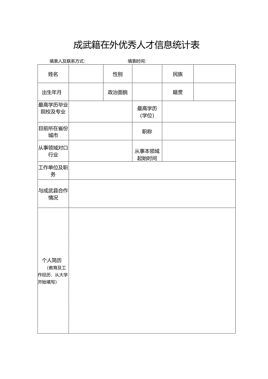 X籍在外优秀人才信息统计表.docx_第1页