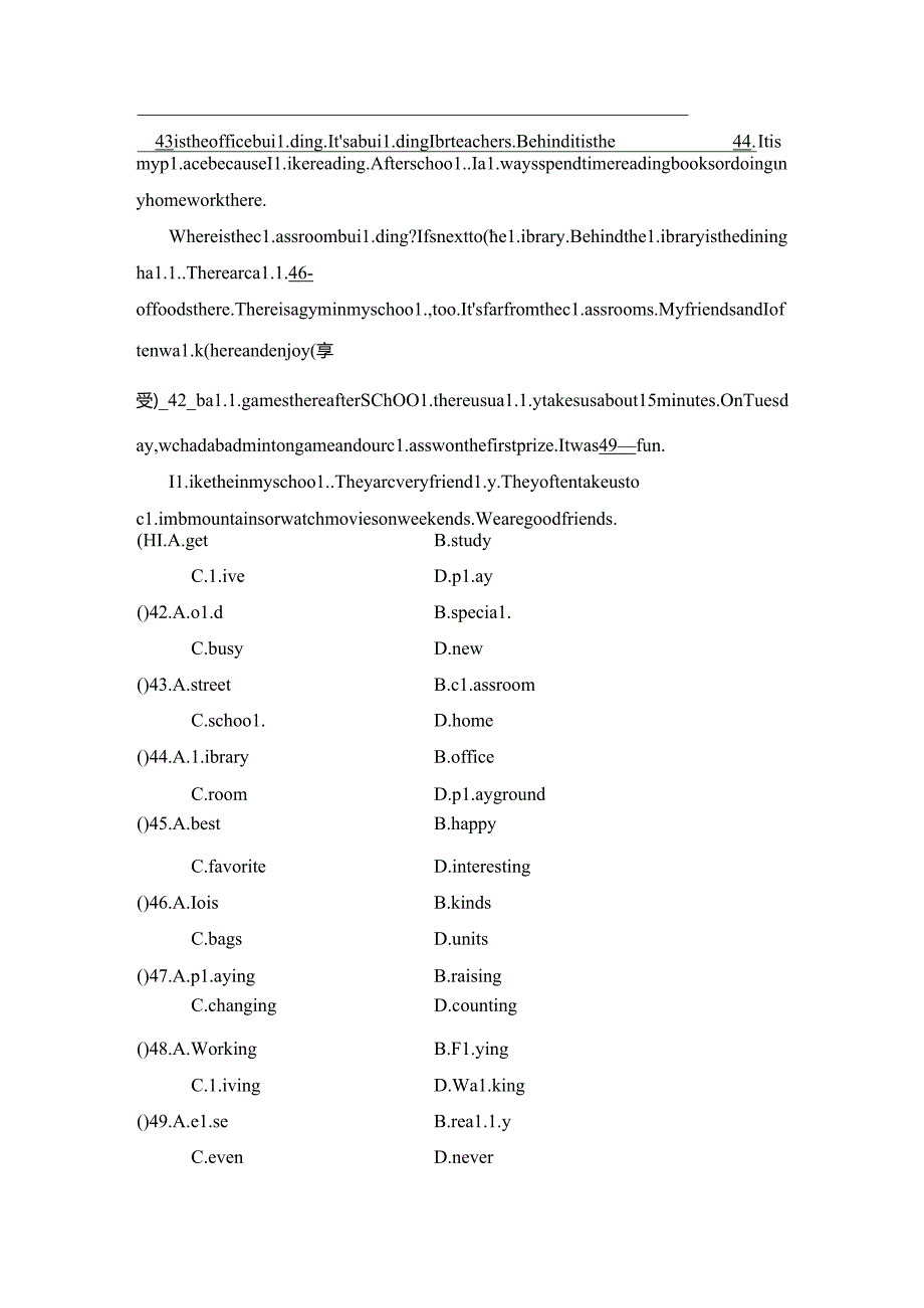 Unit 3 My School学情评估卷（含答案）人教新目标版七年级上册（2014）.docx_第2页