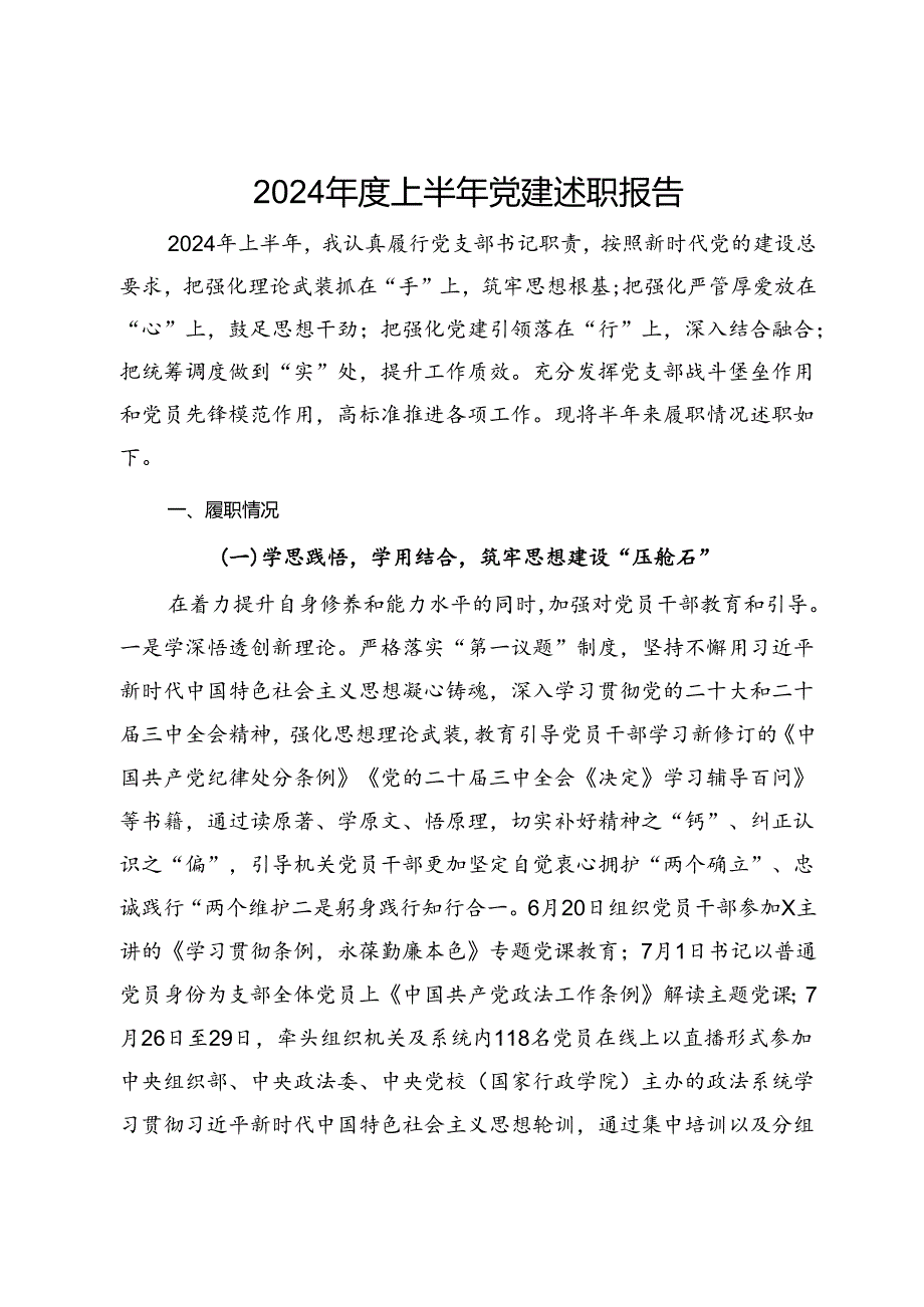 党支部书记2024年度上半年党建述职报告.docx_第1页