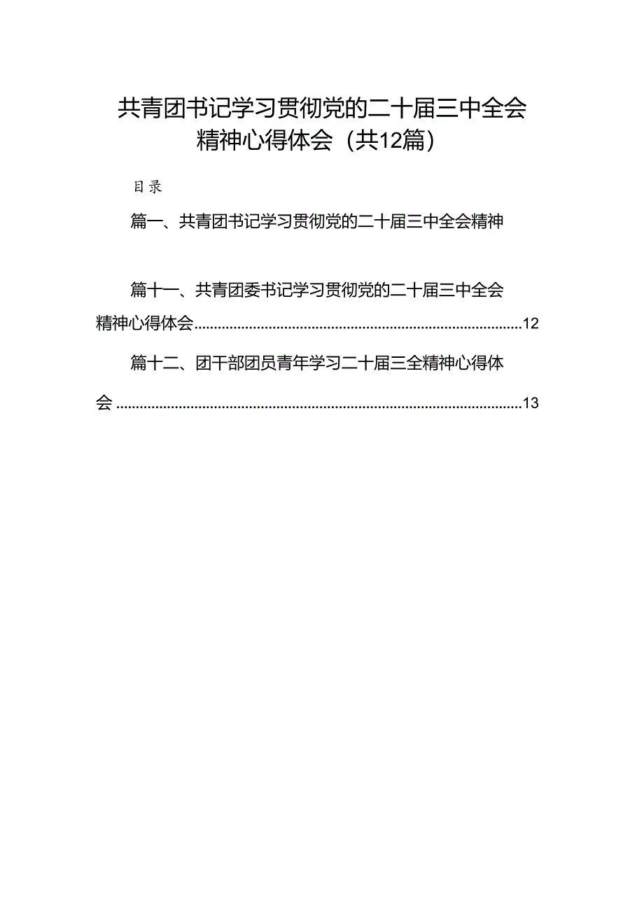 共青团书记学习贯彻党的二十届三中全会精神心得体会（共12篇）.docx_第1页