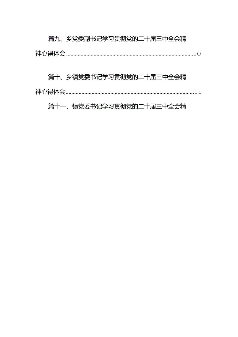 （11篇）乡镇党委书记学习贯彻党的二十届三中全会精神心得体会资料合集.docx_第2页