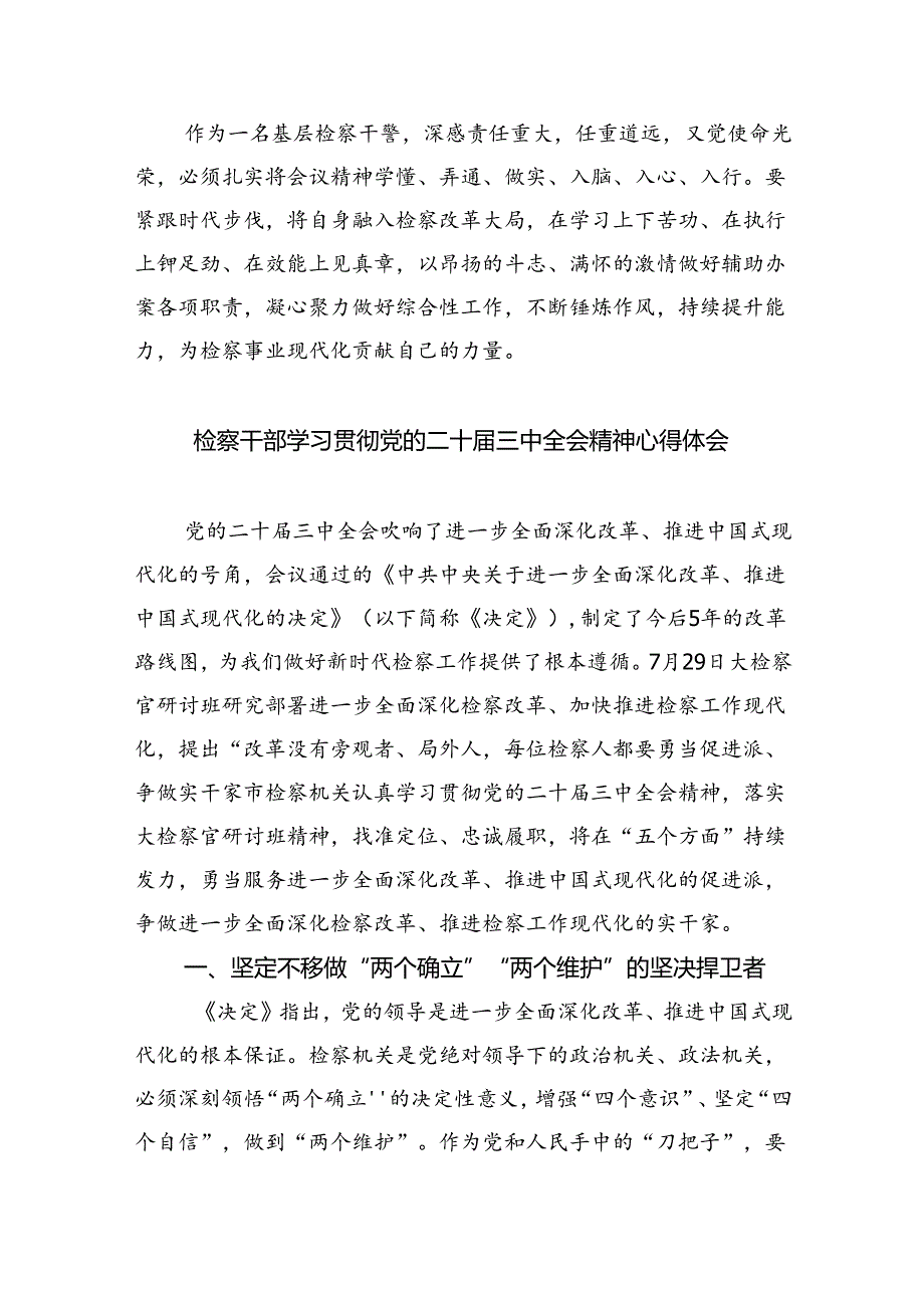 检察官助理学习党的二十届三中全会精神心得体会研讨发言四篇（最新版）.docx_第3页