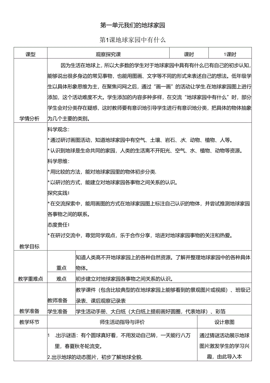 （2024秋）科教版科学二年级上册《地球家园中有什么》教案.docx_第1页