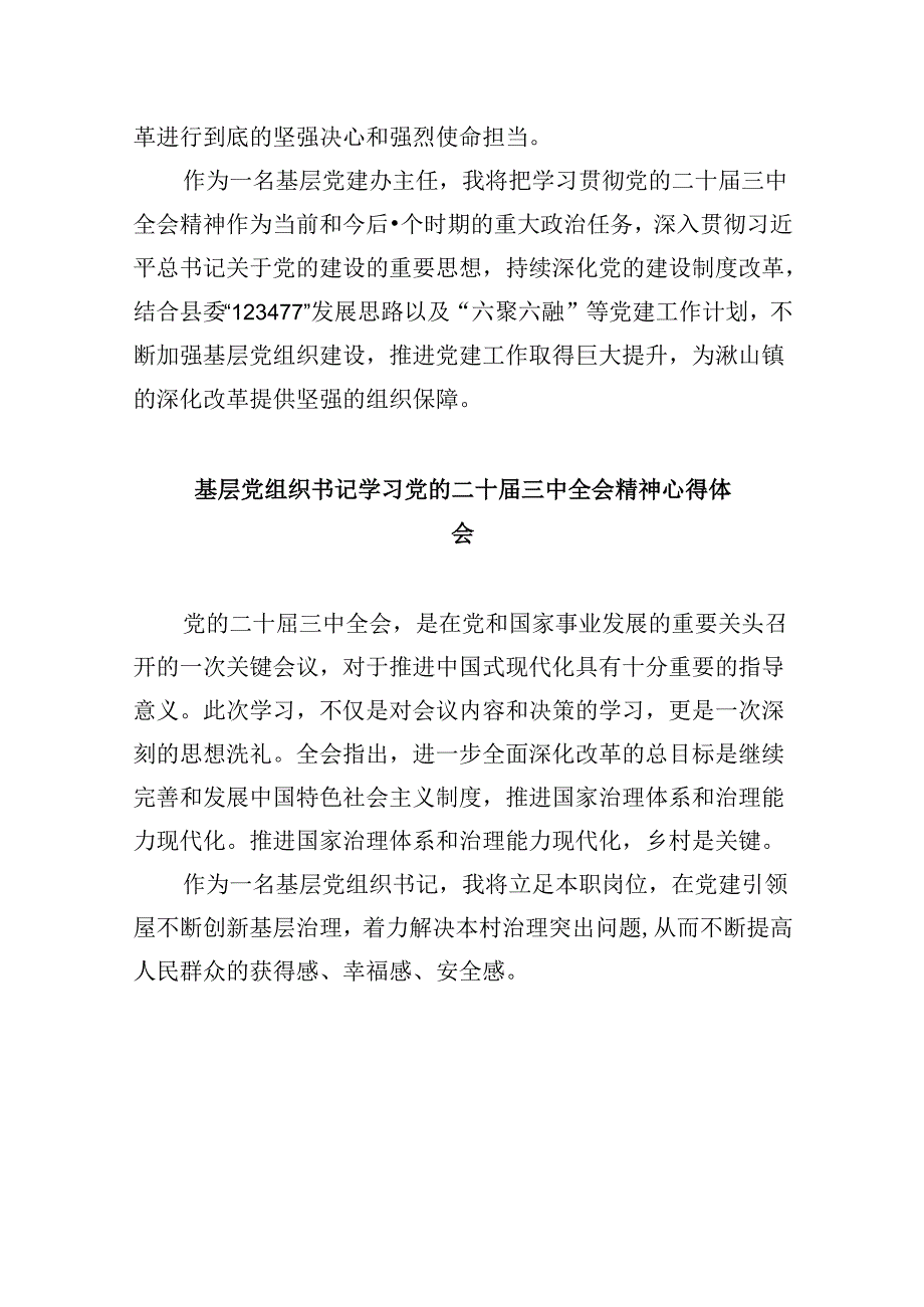 基层党组织书记学习贯彻党的二十届三中全会精神心得体会范文8篇（最新版）.docx_第2页