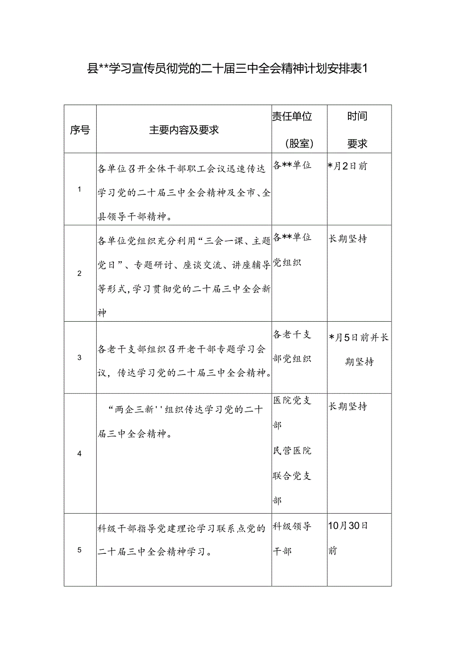 单位党委党支部学习贯彻党的二十届三中全会精神计划安排表格3份.docx_第1页