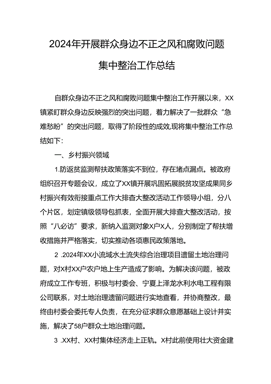 2024年关于开展《群众身边不正之风和腐败问题集中整治》工作情况总结 （21份）.docx_第1页