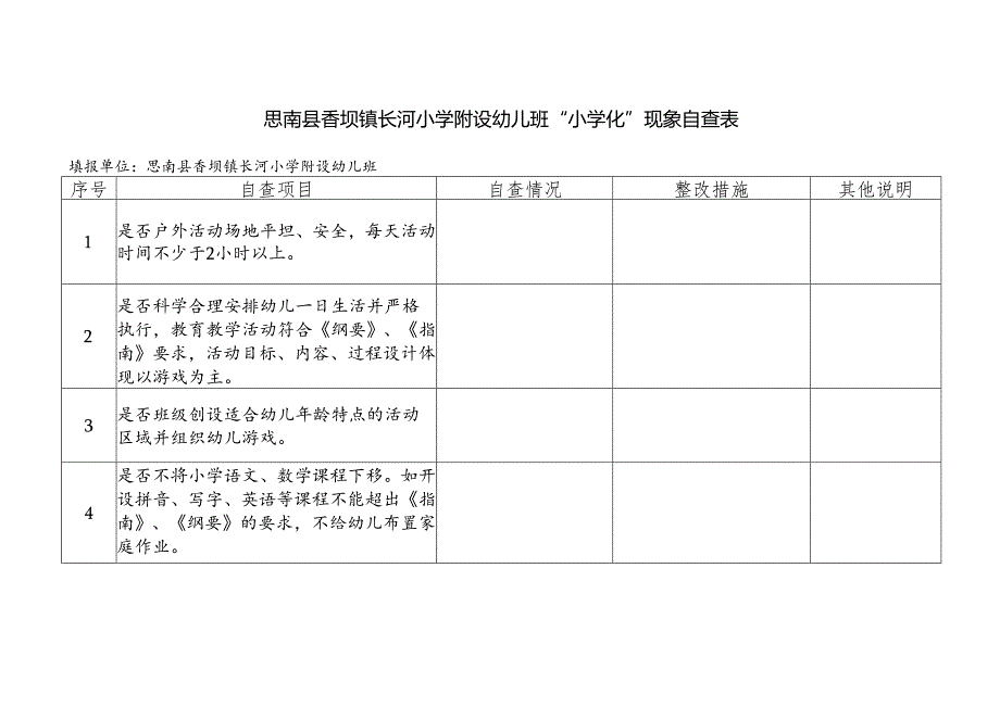 幼儿园“小学化”现象自查表.docx_第1页