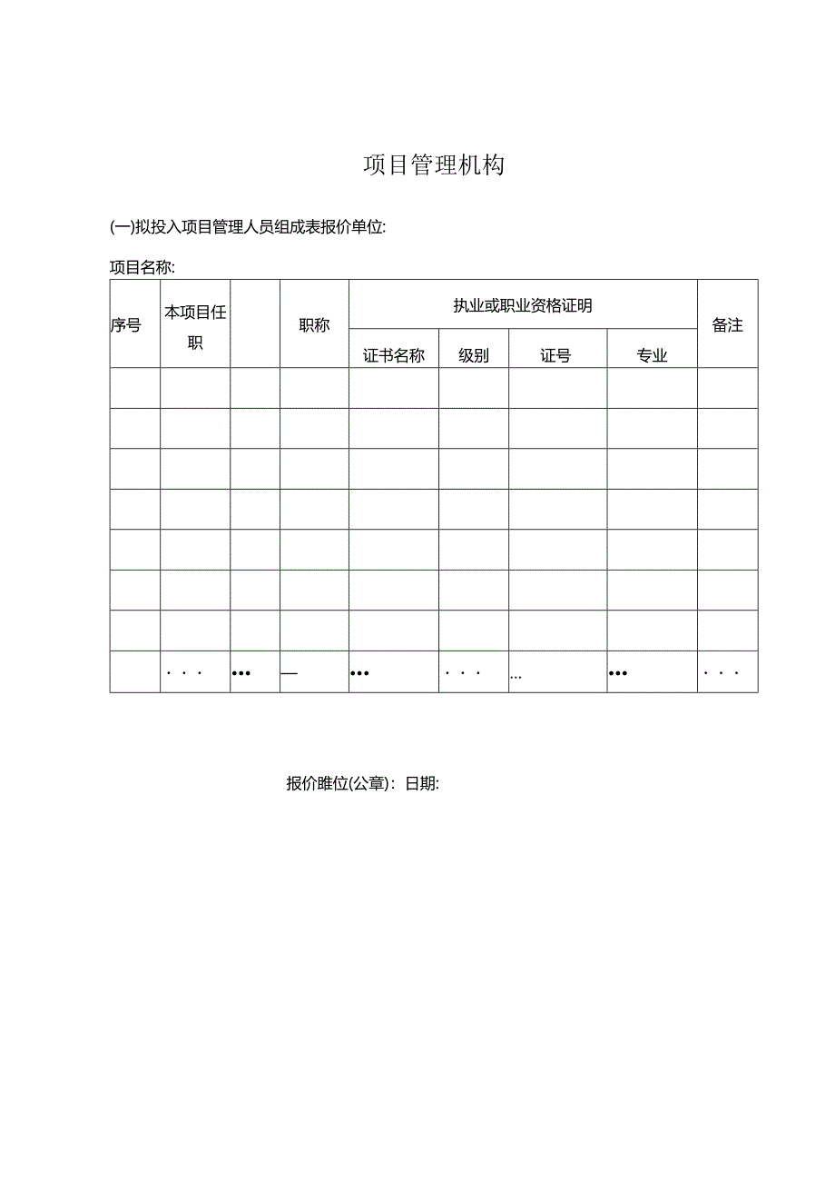 报价单位项目管理机构组成人员表.docx_第1页