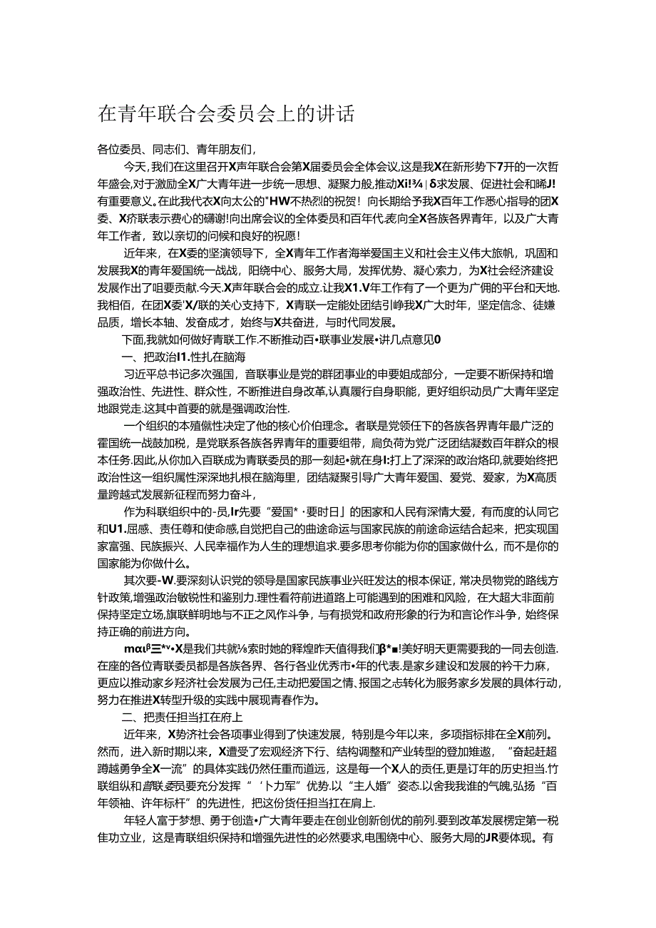 在青年联合会委员会上的讲话.docx_第1页