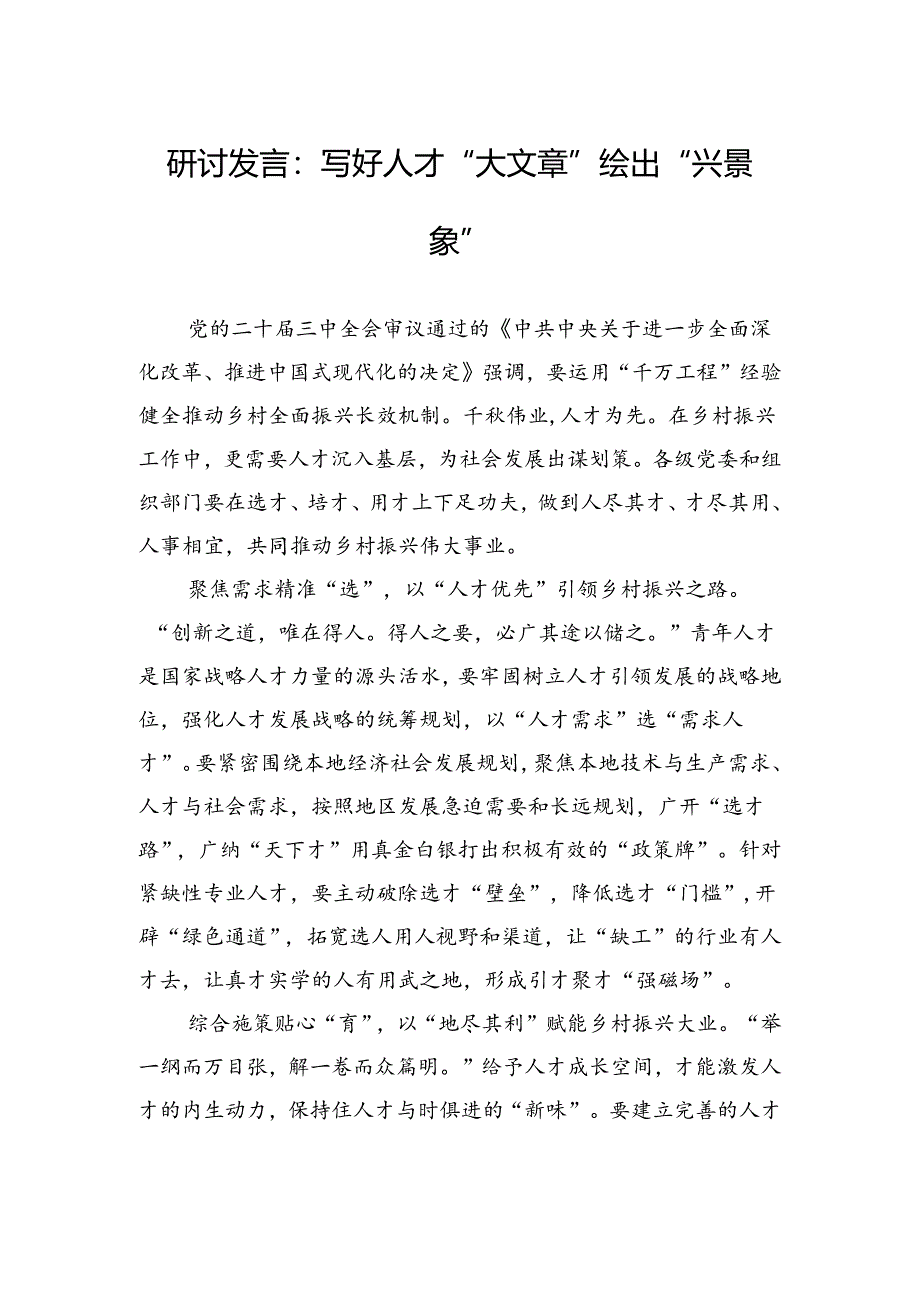 研讨发言：写好人才“大文章”绘出“兴景象”.docx_第1页