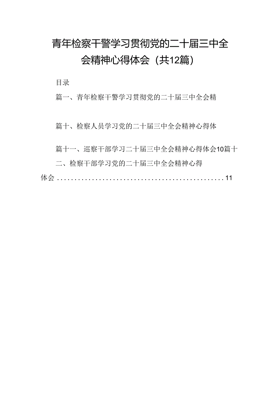 青年检察干警学习贯彻党的二十届三中全会精神心得体会12篇（详细版）.docx_第1页