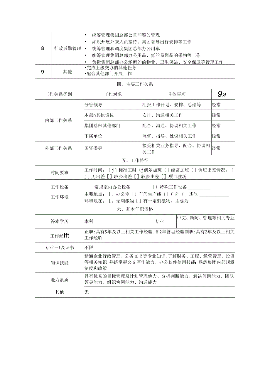 公司办公室主任（副主任）岗位说明书.docx_第2页