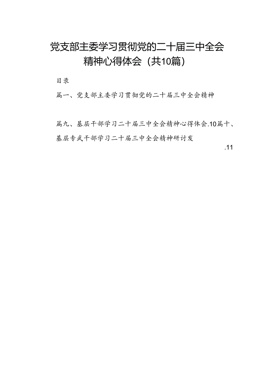 （10篇）党支部主委学习贯彻党的二十届三中全会精神心得体会范文.docx_第1页