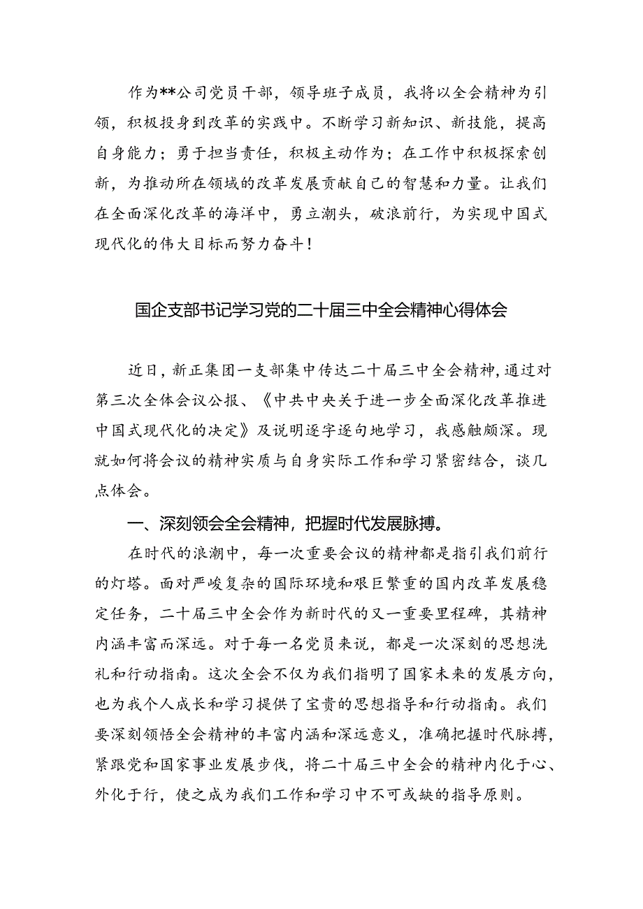 公司党支部党员干部学习贯彻党的二十届三中全会精神心得体会5篇（最新版）.docx_第2页