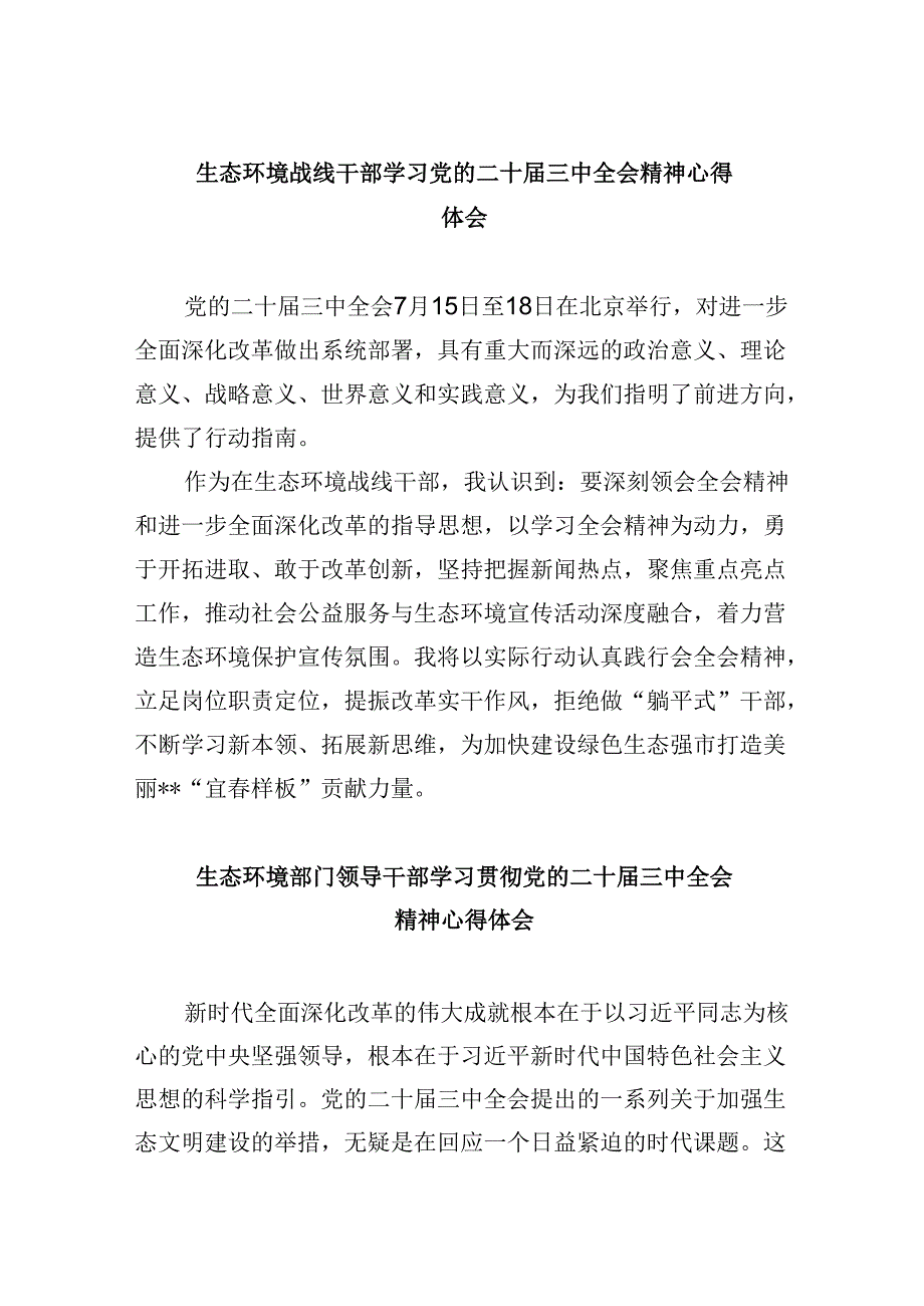 （11篇）生态环境战线干部学习党的二十届三中全会精神心得体会范文.docx_第1页