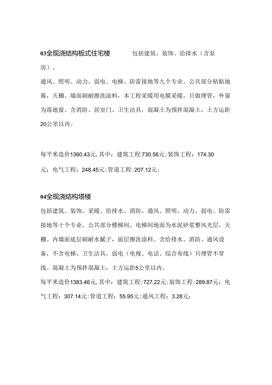 各类工程最新每平方造价汇总分析表.docx_第2页