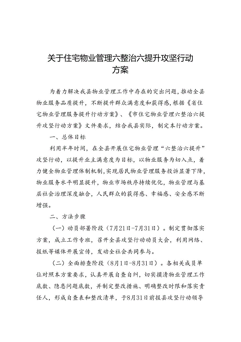 关于住宅物业管理六整治六提升攻坚行动方案.docx_第1页