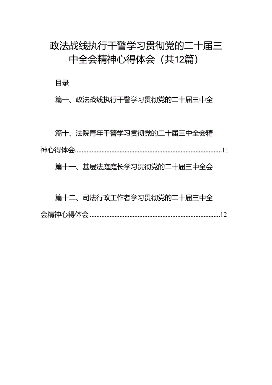 政法战线执行干警学习贯彻党的二十届三中全会精神心得体会12篇（精选）.docx_第1页