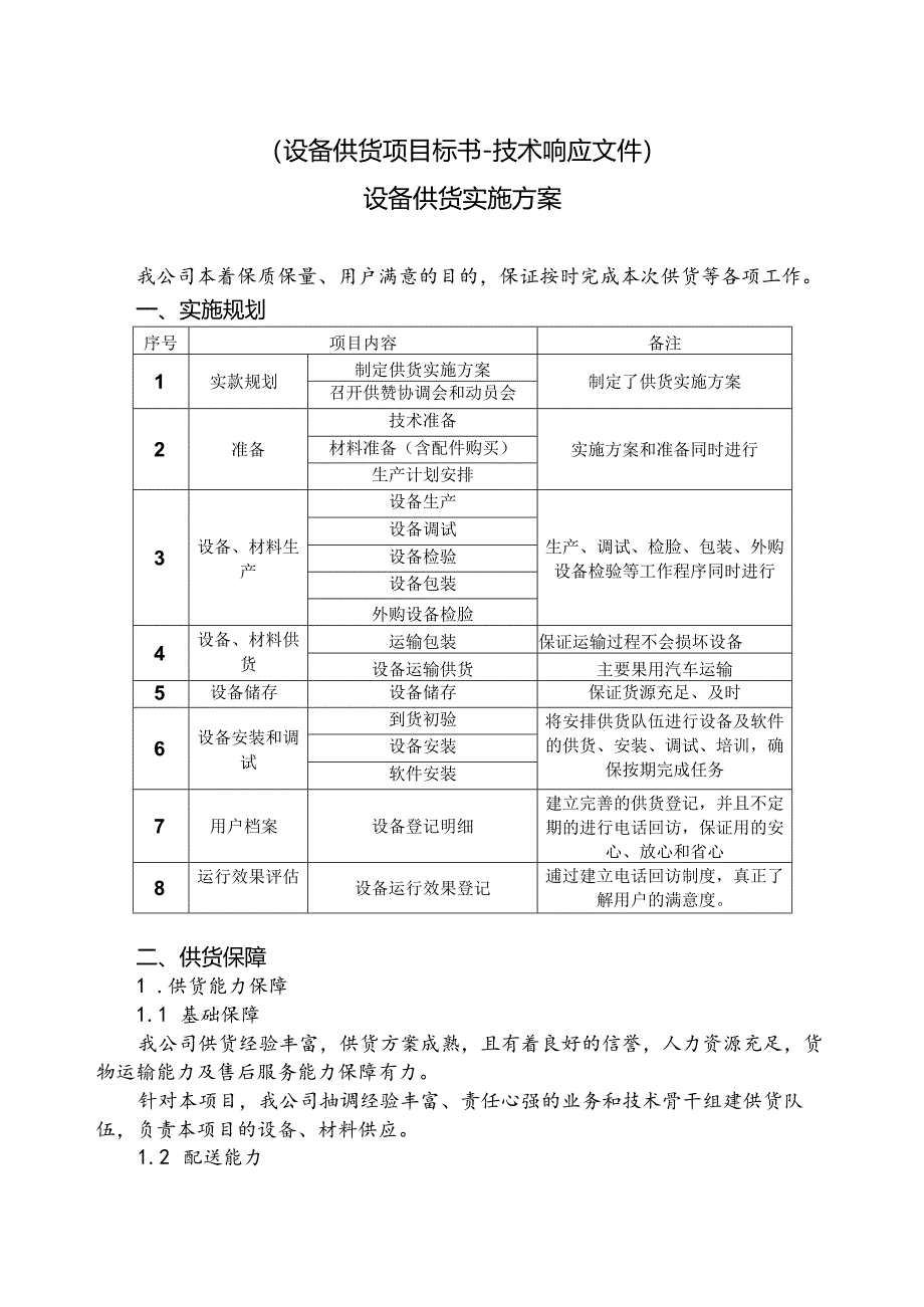 设备供货项目标书-技术响应文件-设备供货实施方案.docx_第1页