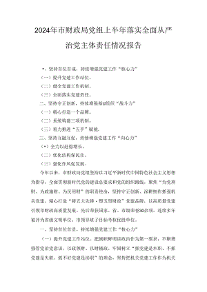 2024年市财政局党组上半年落实全面从严治党主体责任情况报告.docx
