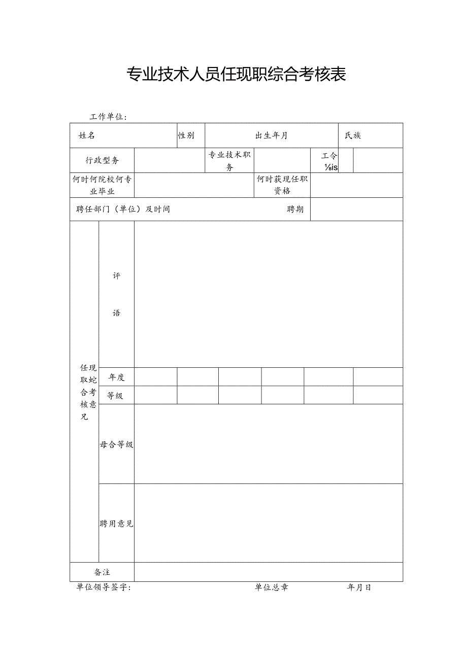 专业技术人员任现职综合考核表.docx_第1页