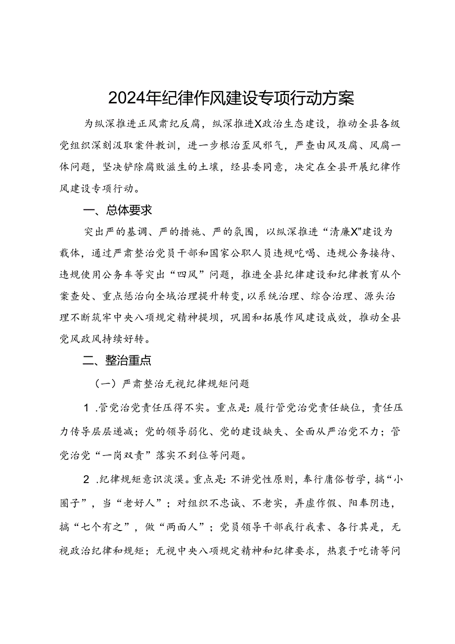 2024年纪律作风建设专项行动方案.docx_第1页