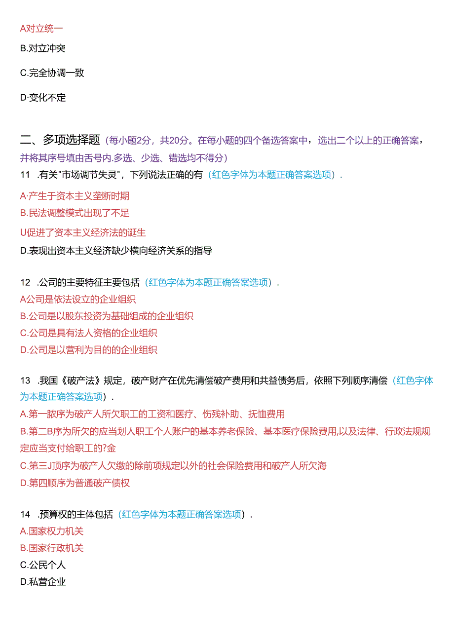 2020年1月国家开放大学专本科《经济法学》期末纸质考试试题及答案.docx_第3页