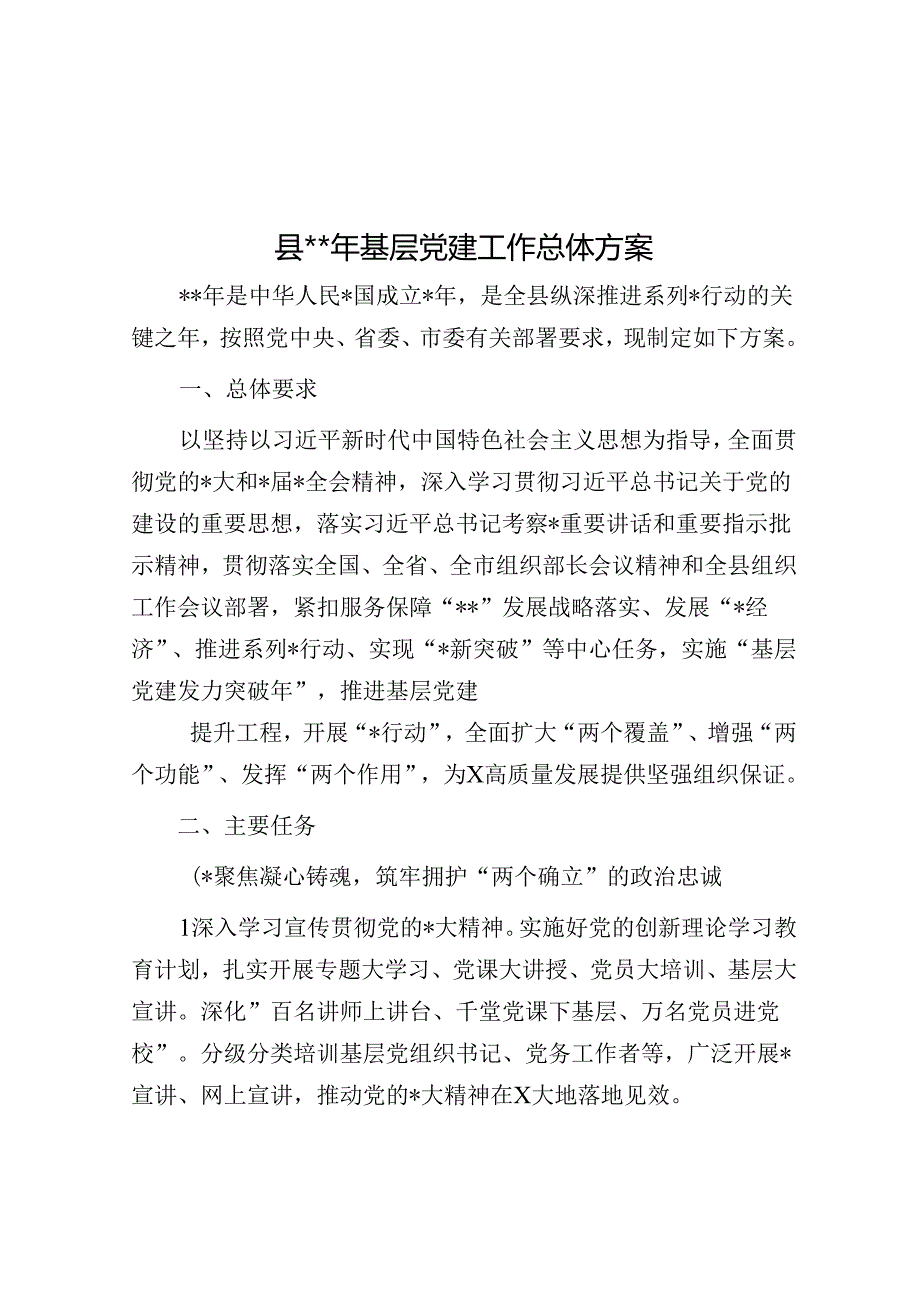 县2024年基层党建工作总体方案.docx_第1页