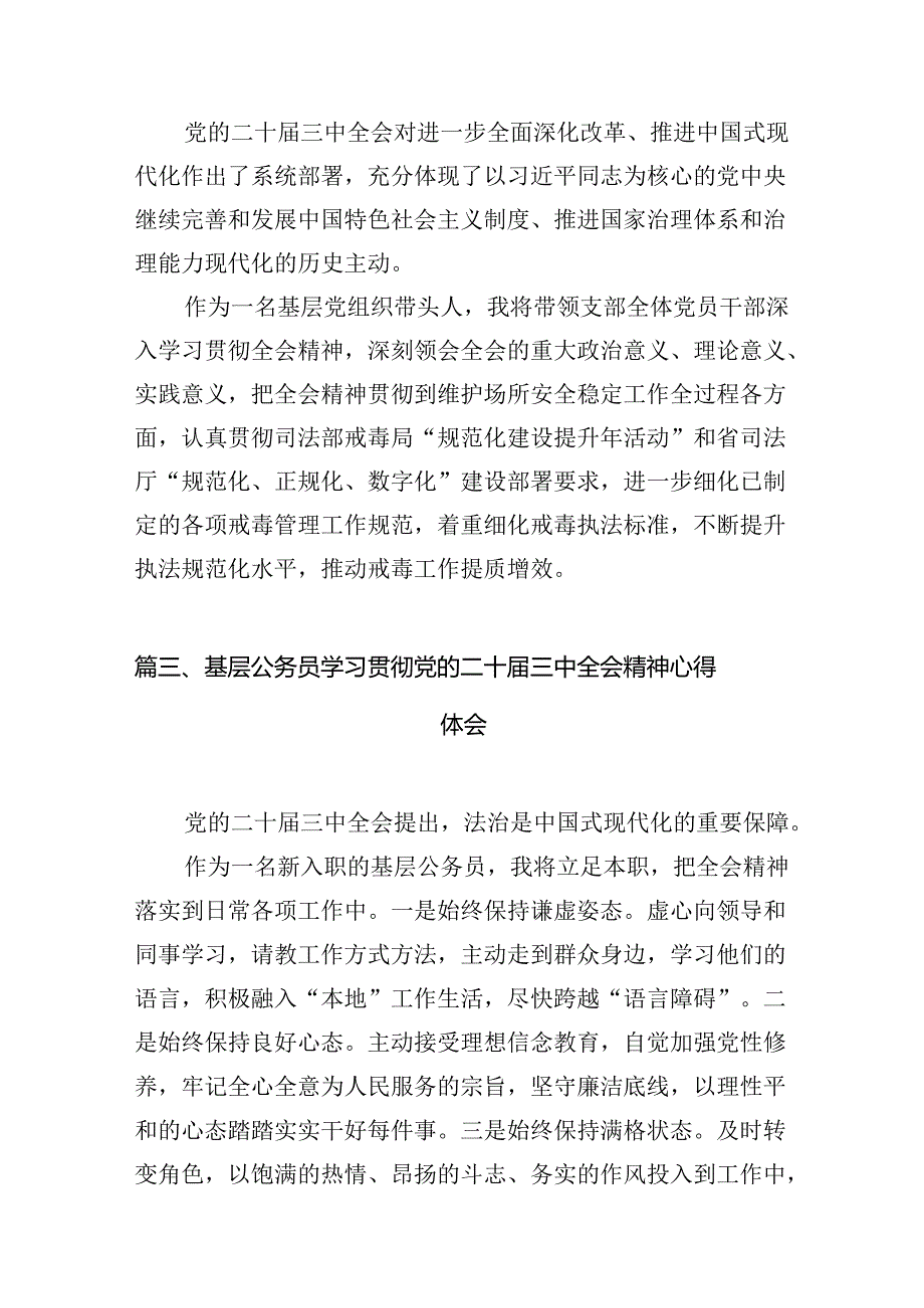 （10篇）基层工作者二十届三中全会精神专题学习研讨交流发言材料范文.docx_第3页